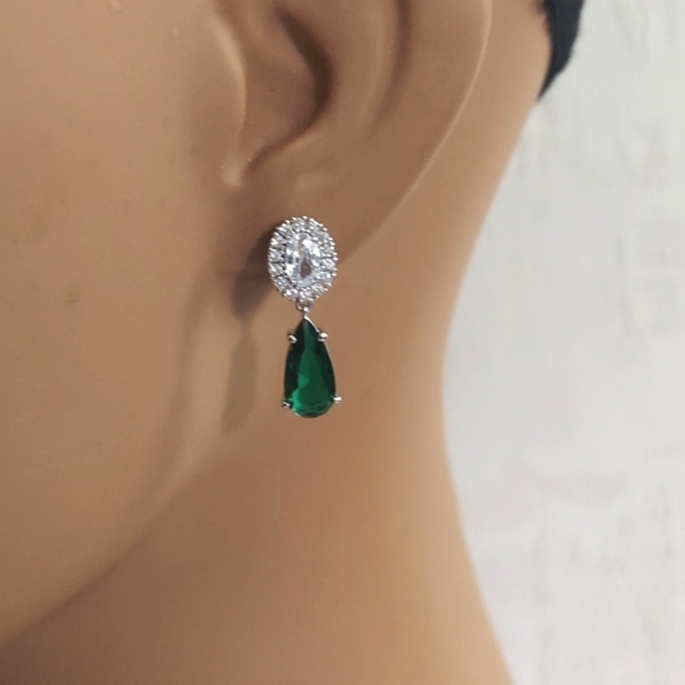 Eliot Danori Cubic Zirconia Emerald Halo Silver Tone Drop Earrings